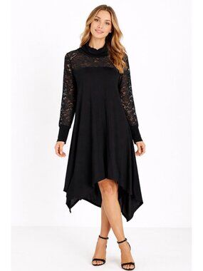 NWT Jean Marc Philippe JMP Lace Black Midi dress Size 6 Roll Neck Asymmetrical